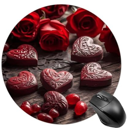 Round Hearts on Table Mouse Pad Non-Slip Rubber Base Waterproof Mouse Mat Travel Portable Gaming Mousepad for Office Work Home Computer Laptop Personalized Accessory