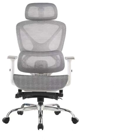 SEVEN COMFORT Bürostuhl Ergonomisch, Schreibtischstuhl mit Verstellbarer Kopfstütze, Armlehnen, Lendenwirbelstütze, 90°-135° Schaukeln, Höhenverstellbar (Grau)