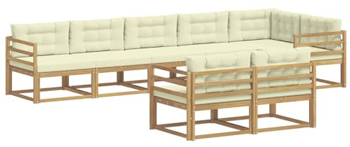 vidaXL Outdoor-Sofagarnitur mit Kissen 6 pcs Weiß und Creme Polyester, Akazienholz Sofa, modernes Outdoor Lounge Set, langlebige Gartenmöbel, vielseitige Sitzgelegenheit für Terrasse
