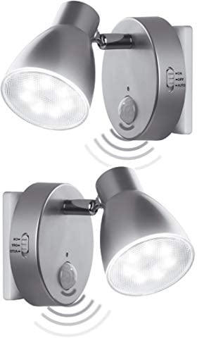 Trango 2635-024 LED Sensor Nachtlicht – 2er Pack – Silber – Drehbar & Schwenkbar – Automatikfunktion – Bewegungssensor – 230V Steckdosenlampe – Sicherheits- & Orientierungslicht