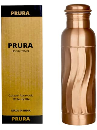 PRURA Copper Water Bottle Diamond Regular Pure Copper Bottle Yoga Water Bottle Ayurveda Health Benefits Leak Proof (900ml/30oz, Design 15)
