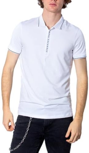 ARMANI EXCHANGE Hidden Buttons, Stretch Cotton, Polo, Uomo, Bianco, L