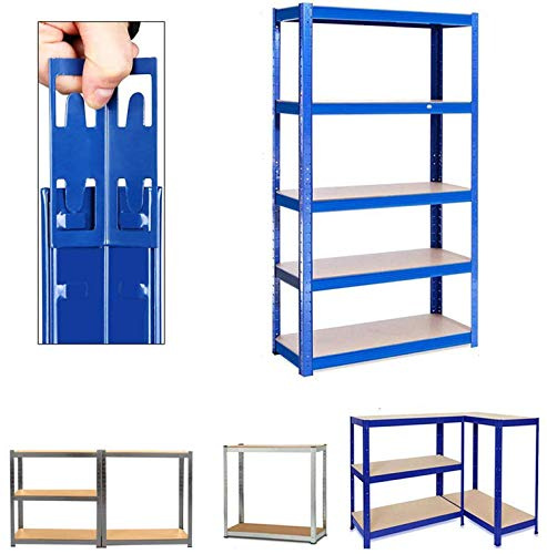 Lagerregal Metall Schwerlastregal mit 5 böden - MDF-Platten Regal Steckregal Garagenregal Kellerregal Werkstattregal (Blau/ 200x100x50cm/875KG)