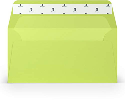 PAPERADO 25 Briefumschläge DIN lang/DL Haftklebung mit Seidenfutter - Maigrün gerippt Hell-Grün Gelbgrün - 100 g/m² Kuvert ohne Fenster 22 x 11 cm - Umschläge mit Haftklebung breite Klappe