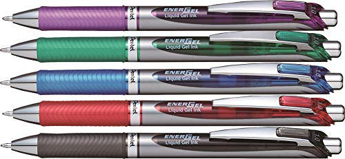 Pentel Gel-Tintenroller EnerGel mit Druckmechanik, 1.0 mm (5 Farben Set)