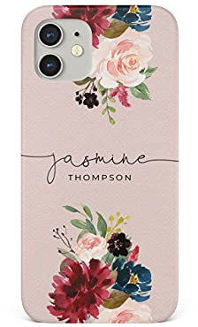 Tirita Personalised Initials Custom Hard Phone Case Compatible with iPhone 12 & 12 Pro PRINTED GLITTER, NOT REAL GLITTER Floral Flowers Pink Roses