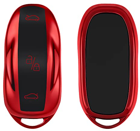 kwmobile Key Cover Compatible with Tesla Model S Car Key - Soft TPU Car Key Fob Protector Case - Red High Gloss