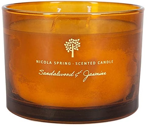 Nicola Spring Sandalwood & Jasmine Scented Candle - 350g - 38 Hour Burning Time Natural Soy Wax Double Wick Candles Relaxing Fragrance Aromatherapy Gift Set