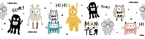 Selbstklebende Bordüre für Kinderzimmer | Monster Tapete in Bunt ideal für Jungen und Mädchen | Tapetenbordüre aus Vlies für Kinder