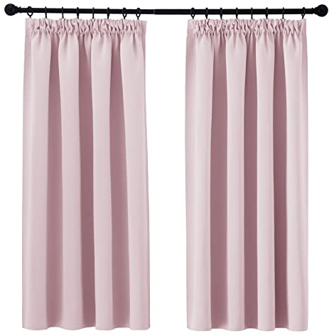 PONY DANCE Kinderzimmer Vorhänge mit Kräuselband für Schiene 2er Set H 145 x B 140 cm Thermovorhang gegen Hitze Kurze Gardinen Blickdicht Verdunklungsvorhänge Kindervorhänge Hellpink