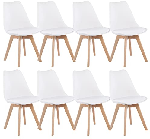 EGGREE Esszimmerstühle 8er Set mit Eichenbeinen Holz SGS geprüft, stühle Skandinavisch Design modern Gepolsterter Küchenstühle esszimmer Stuhl Holz weiß