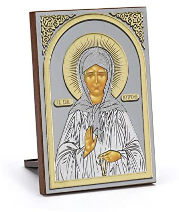 NKlaus Ikone Heilige Matrona Holz 6x8,5cm christlich Kunstdruck mit Goldprägung 11083