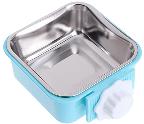 2-in-1 Pet Hanging Bowl for Crates & Cages, Removable Stainless Steel Square Dog Water Bowls Food Puppy Feeder for Dogs Cats Puppy Rabbits Bird and Small Pets (Light Blue)
