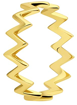Lucardi - Damen Silberner Ring Zick-Zack-Design goldplattiert - Ring - 925 Silber - Gelbgold legiert - 16.5/52 mm - Nickelfrei