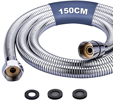 iVIGA Brauseschlauch, 150cm Duschschlauch aus Edelstahl Kupfer G1/2 flexibel Schlauch Dusche knickfest hitzebeständig Shower Hose Chrom