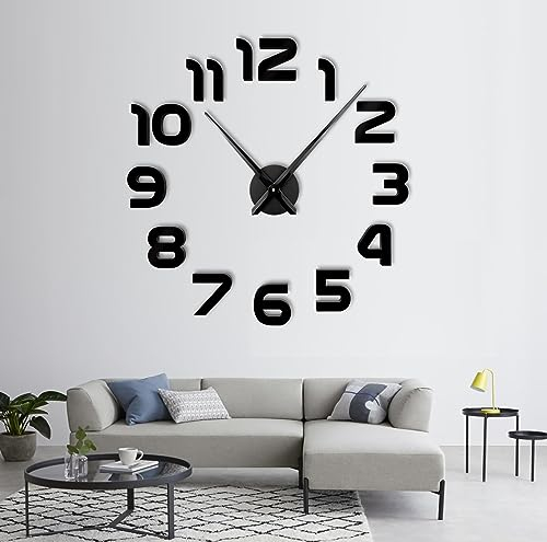 R&M ORIENT® 3D Wanduhr große Moderne Mute DIY – Luxus Dekoration Geschenk – Wandtattoo – Uhren für Büro Wohnzimmer Schlafzimmer Dekoartikel Home Office Quarzuhr (E-Schwarz)