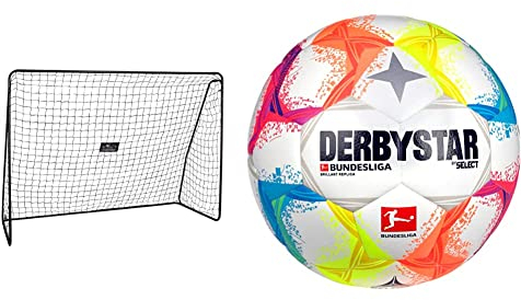 HUDORA Fussballtor XXL - Torwand für Kinder und Erwachsene - Fussball Tor 300 x 205 x 120 cm für Garten Outdoor - 76128 - Schwarz & Derbystar Brillant Ball Multicolor 5