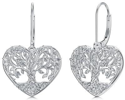 VONALA Orecchini a forma di albero della vita, in argento Sterling 925, con filigrana, a forma di cuore, per donne e donne, Argento sterling