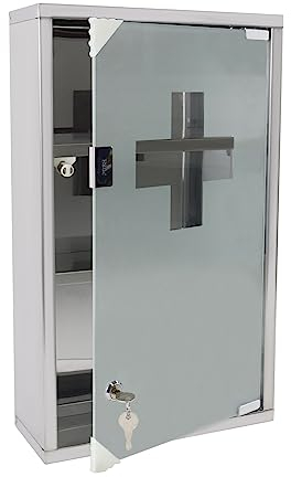 NAIZY Armadietto Medicina 3 Scomparti Farmacia In Acciaio Inox Con Porta Magnetica In Vetro Opaco & 2 Chiavi Mobiletto Farmaci Bloccabile Sospeso, 30x12x50cm