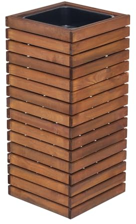 HOMERZO Blumenkasten für innen und außen Pflanzen-Übertopf aus Holz mit Kunststoff-Pflanzeneinsatz 18 l Blumentopf eckig für Balkon oder Terrasse (36x36 h80)