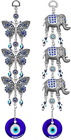 Turkish Blue Evil Eye Wall Hanging Decoration Ornament (Elephant+butterfly)