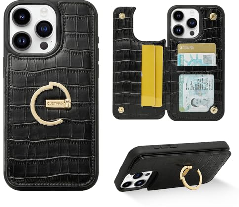 CUSTYPE Hülle für iPhone 15 Pro Max, für iPhone 15 Pro Max Hülle mit Kartenfach und Ständer, für iPhone 15 Pro Max Handyhülle aus Mikrofaser-Leder Hülle für Apple iPhone 15 Pro Max Schwarz 6,7”