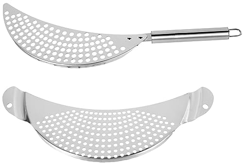 Lot de 2 passoires à pâtes en acier inoxydable demi-lune avec poignée, passoire à nourriture robuste, multi-usages, égouttoirs à nouilles, légumes, pour poêles, bols de cuisine