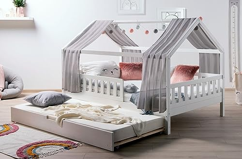 TiCAA Kinderbett Hausbett mit Tüll Kim