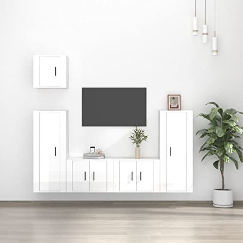 ADWOA Set de Muebles de TV 5 pzas Madera contrachapada Blanco Brillo Mueble SalóN TV Muebles Nordicos
