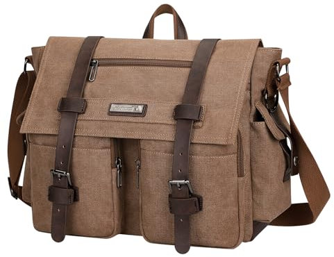 WITZMAN Canvas Messenger Bag Herren Männer Groß Vintage Tasche Umhängetasche 17 Zoll Laptop Crossbody Shoulder Bag（A8008/2 Braun）