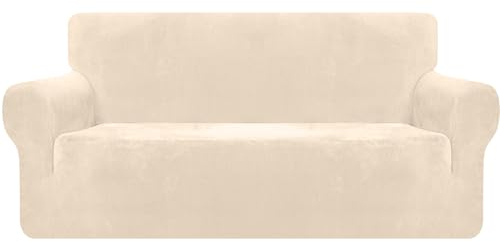 Granbest Hochwertiger dicker Plüsch-Samt-Sofabezug, 3-Sitzer, hochdehnbar, superweich, Sofa-Schonbezug, luxuriöser Möbelschutz für Haustiere und Kinder (3-Sitzer, Beige)