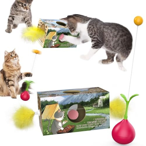 SLE Jouet pour Chat, Boule de Jouet Tumbler Chaton, Culbuteur de Jouet Interactif Jouets pour Chat Baguettes avec Plumes,Boîte en Papier DIY Boule de Jouet en Plumes