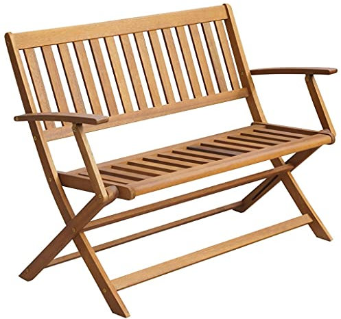 Coavain Gartenbank 120x60x89 cm Zeitlose Balkonbank mit Rückenlehne und Armlehnen Hof-Dekor Außenbereich Parkbank Terrasse Holz Bank Kissen-Farbe Anthrazit Massivholz Akazie mit Ölfinish