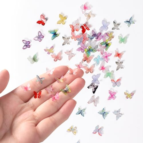 50pz Micro Farfalle in Resina, Assortimento Farfalle Colorate Miniature Accessori per Case delle Bambole Farfalle per Unghie 3D Decorazioni Paesaggistiche per Artigianato Casa delle Fate
