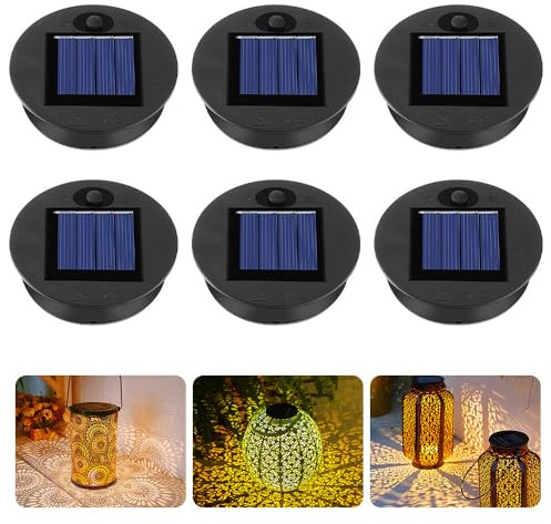 Gobesty 6PCS Solar Panel Replacement Top for Outside Lanterns, 7cm 1.2V 600mAh, LED With Warm Light, Garden Lamp Replacement for Outdoor Lighting