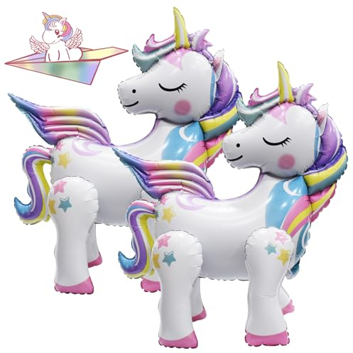 ARONRAVE Einhorn Luftballon, 2 Stück einhorn deko kindergeburtstag 3D Folienballon Einhorn Stehend Airwalker Einhorn Ballon Kindergeburtstag Walking Tier Folienballons Einhorn Geburtstagsdeko