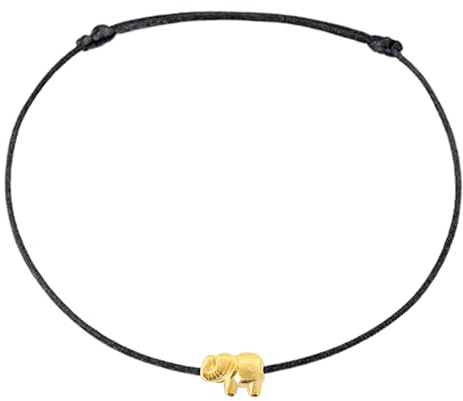 Selfmade Jewelry Fußkettchen Damen Elefant Silber Handgemachtes Fußband Größenverstellbar Inkl. Geschenk-Verpackung (Gold - Schwarz)