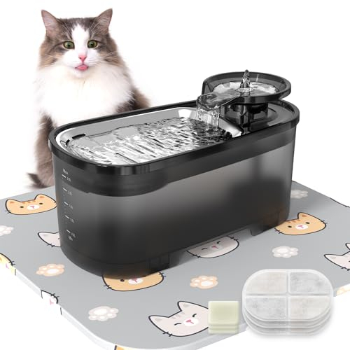 VEGREM Cat Water Fountain 2.5L, Silent Cat Fountain with Activated Carbon Filter, 2.5W Dog Water Fountain with Translucent Water Tank for Multiple Pets