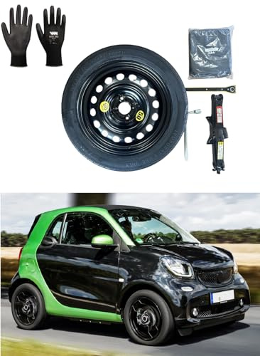 Kit Ruotino di Scorta 15 compatibile con Smart Fortwo III/Brabus/Cabrio con Cric, Chiave, Guanti e Sacca 125/80R15