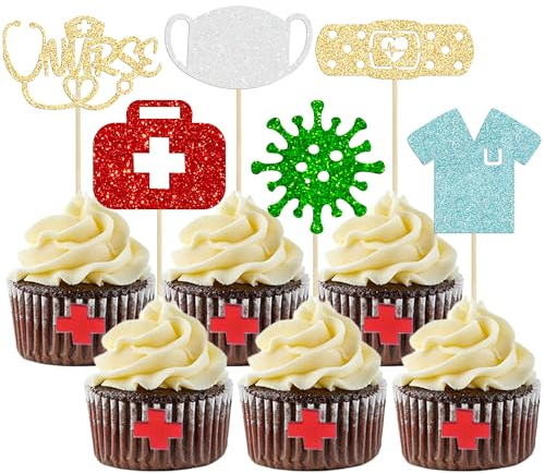 Ephlyn 24Pcs Nurse Cupcake Toppers Nurse Graduation 2024 Cupcake Picks Nursing School Graduation Cake Pick Decorations for Nursing Themed Party Decorations Supplies