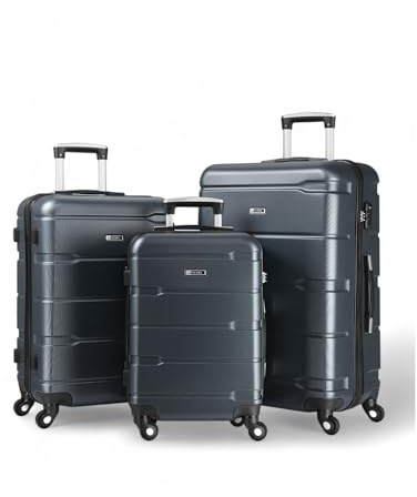 ALEOS. Reisekoffer Set, 3X Hartschalenkoffer, leicht, Hartschale, anthrazit, robust, Trolley, Handgepäck, 100% ABS+PC mit TSA Schloss und leichtgängige 4 Rollen