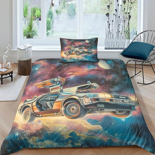 WXMMoney Bettbezug-Set „Zurück in die Zukunft“, Bettwäsche-Set, Tagesdecke, Mikrofaser-Bettbezug-Set, Doppelbett, Trösterbezug für Paare, Einzelbett (135 x 200 cm)