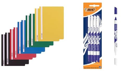 D.RECT 10 Stück Schnellhefter Pappe & BIC Tintenkiller, 4 Stück, Tintenlöscher schmierfest, Ideal für das Büro, das Home Office oder die Schule