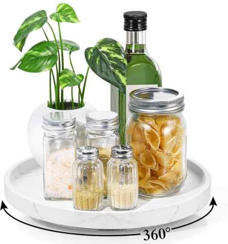 Luxspire Organizador Lazy Susan para Baño, 360° Bandejas Giratorias Cocina de Diámetro: 27cm de Resina para Armario Comedor Mesa, Especiero Giratorio Cocina para Botellas Cosmético, Grava Blanca