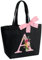 Sac Fourre-Tout Personnalisé avec Initiale, Sac Tote bag avec Noeud Papillon, Adapté pour Mariage Vacances Voyage Anniversaire Noël, Sac Cadeau Parfait pour femmes demoiselles d'honneur maman amis A