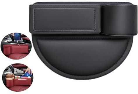 Car Leather Cup Holder Gap Bag, New Seat Gap Storage Box, Car Seat Gap Filler Organizer, Adjustable Car Gap Filler, Bag with Cup Holder for Phones Glasses Keys Cards(Black,Driving Seat)