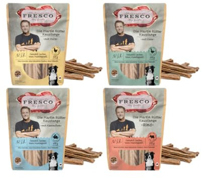 Fresco Die Martin Rütter Kaustange Multipack | Huhn, Ente, Rind & Kaninchen | 4 x 150g | kauen trägt zur allgemeinen Zahn- und Maulhygiene bei