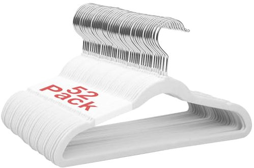 Wellong Kinderkleiderbügel, 28 cm Baby-Samtbügel mit 360°-Drehhaken, rutschfeste Kleiderbügel Samt, platzsparende Kleiderbügel für Säuglinge und Kleinkinde, 52 Stück Weiß