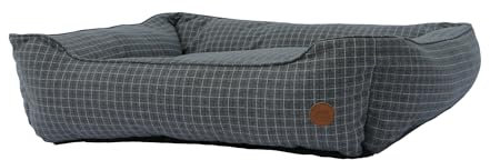 Ancol Dog Bed in Blue Check - Comfortable Indoors Snuggle Pad with Overstuffed Cushion - Cosy Puppy Mat Sleeping Place - Large 78 x 90cm