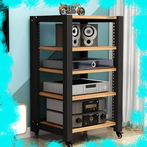 ZIUSFAC Stereo-Receiver Regal AV-Medienständer HiFi Ständer Audioständer Plattenspieler Regal 2/5-stöckiges Audio Schrank CD-Player Entertainment-Center Rack(Walnut,5 Tier)